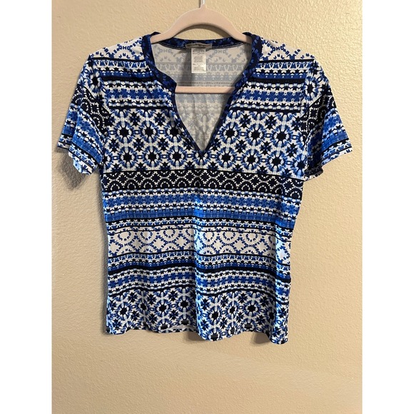 Tommy Bahama Tops - Tommy Bahama V-Neck Top Geometric Print Short Sleeve Blouse M/M